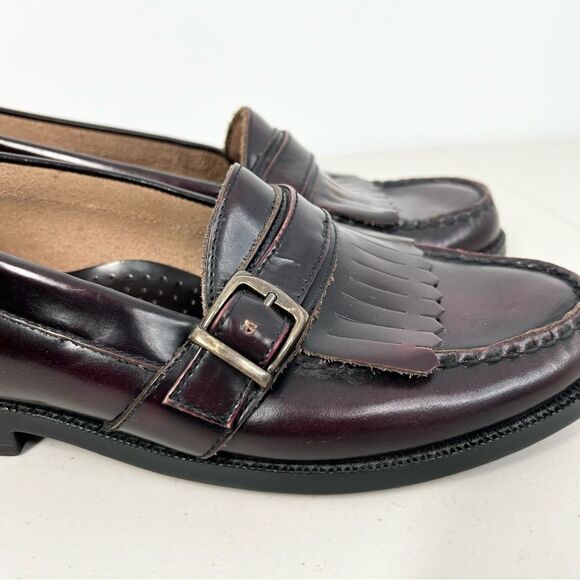 Bass Parker Leather Slip On Loafer Burgundy With Buckle 0293601 9.5 - Picture 4 of 12